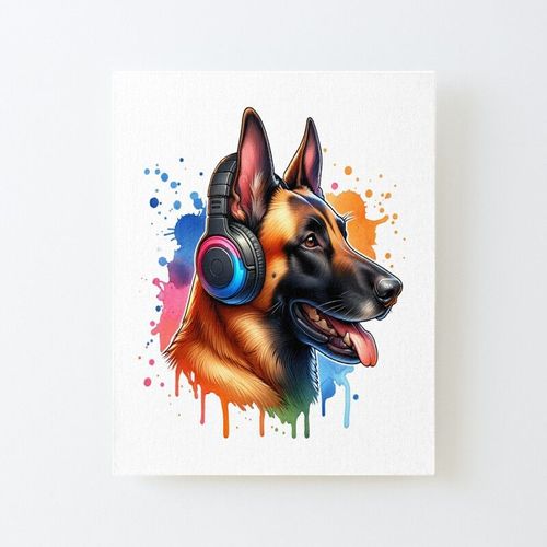 Canevas imprimer Malinois belge avec des écouteurs Impression sur toile DIY installer 40x50cm