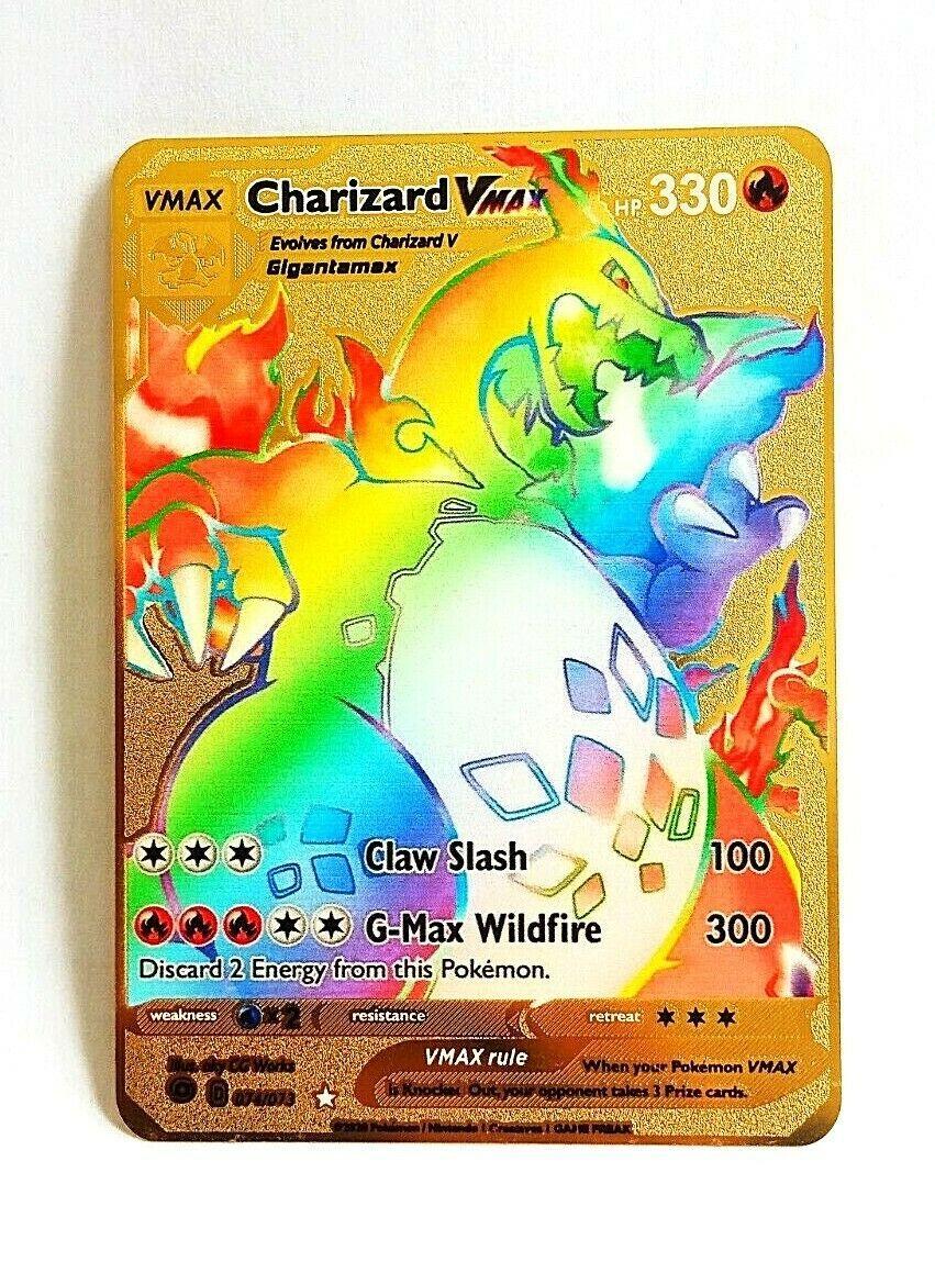 Lot Cartes Pokémon Dracaufeu Charizard Vmax Shiny / Vmax Rainbow / Vmax en  Métal Carte métallique Doré Neuf