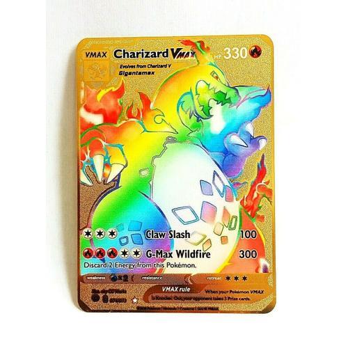 ⭐Carte Pokémon Dracaufeu Charizard Vmax Rainbow Rare 074/073 Gold Métal Doré⭐
