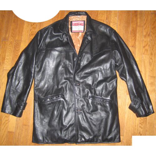 Veste 3/4 En Cuir Noir Taille 56 River Leather Compagny