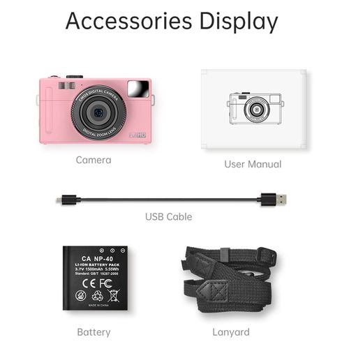 caméra numérique compacte 1080P,caméscope vidéo 48mp,écran LCD TFT 3.0 pouces,Flash intégré,cadeau pour enfants et adolescents - Type Pink-With 32GB TF Card