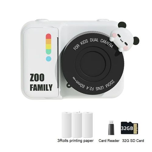 Appareil Photo À Impression Instantanée Pour Enfants,Appareil Photo Numérique Pour Enfants,Écran 3.0 Pouces,Vidéo 1080p,Photo,Cadeau D'anniversaire Pour Enfants,Filles,Garçons - Type Panda 3rolls 32g