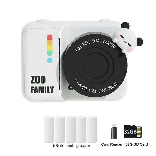 Appareil Photo À Impression Instantanée Pour Enfants,Appareil Photo Numérique Pour Enfants,Écran 3.0 Pouces,Vidéo 1080p,Photo,Cadeau D'anniversaire Pour Enfants,Filles,Garçons - Type Panda 5rolls 32g