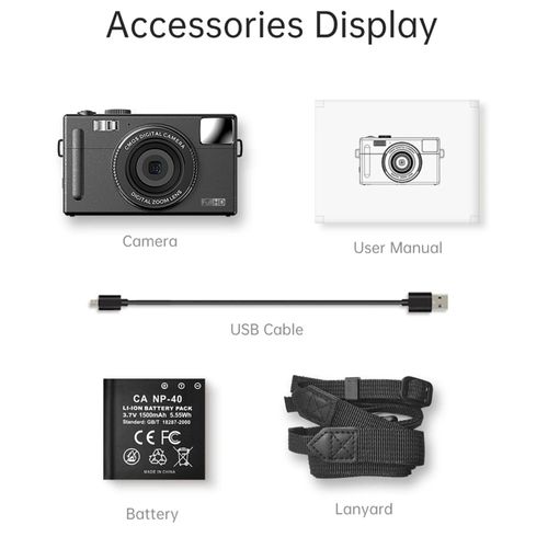 caméra numérique compacte 1080P,caméscope vidéo 48mp,écran LCD TFT 3.0 pouces,Flash intégré,cadeau pour enfants et adolescents - Type Black-With 32GB TF Card