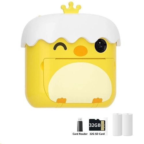Appareil Photo instantané pour enfants,2.4 pouces,1080P,vidéo numérique,avec papier imprimé,jouets,cadeau d'anniversaire - Type Yellow 2 Rolls 32G