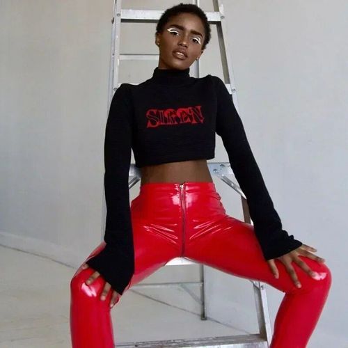 Leggings Sexy En Cuir Pu Brillant Pour Femmes Avec Fermeture Éclair Au Dos,Pantalon En Cuir Miroir Réfléchissant Épais/Noir/Push Up/Taille Haute