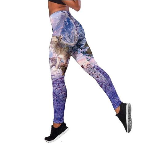 Été Femmes Mode Tigre Doldave Loup Tatouage Imprimé Dehors Yoga Imbibé Commandé Pantalon/Leggings Et Out Précieux Haut Ensemble Xs-8xl