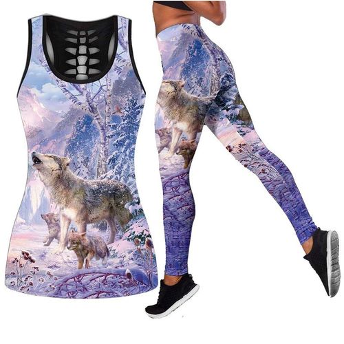 Été Femmes Mode Tigre Doldave Loup Tatouage Imprimé Dehors Yoga Imbibé Commandé Pantalon/Leggings Et Out Précieux Haut Ensemble Xs-8xl
