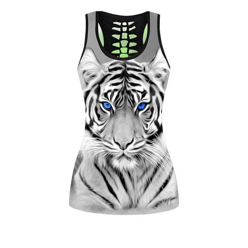 Été Femmes Mode Tigre Doldave Loup Tatouage Imprimé Dehors Yoga Imbibé Commandé Pantalon/Leggings Et Out Précieux Haut Ensemble Xs-8xl