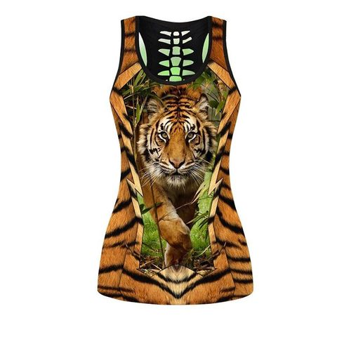 Été Femmes Mode Tigre Doldave Loup Tatouage Imprimé Dehors Yoga Imbibé Commandé Pantalon/Leggings Et Out Précieux Haut Ensemble Xs-8xl