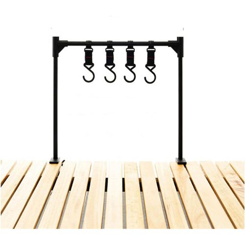 (Noir) Poteau avec crochet cintre pliant voyage camping support de rangement trépied assemblage stockage support de pique-nique