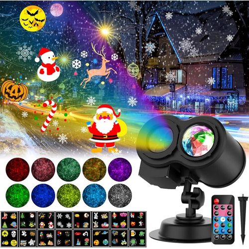 Projecteur Noël Exterieur Intérieur,Projecteur Halloween Exterieur Avec Télécommande,16 Motifs Et 10 Couleurs Effet De Vague D'eau Lampe Projecteur Flocon De Neige Décoration Pour Fête,Noël [Classe Én