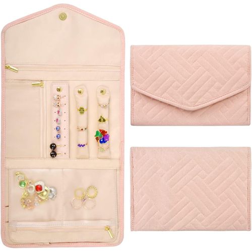 Sac de rangement de bijoux pliable 1 pièce (rose nude), boîte de rangement de bijoux de voyage pour bracelets, boucles d'oreilles, bagues