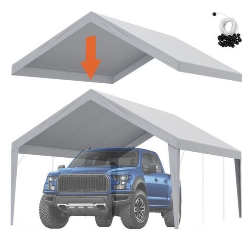 Toile D'auvent De Rechange Abri De Voiture-Vevor-6,1x4 M, Bâche De Tente De Garage, Imperméable Protégée Contre Uv,Gris