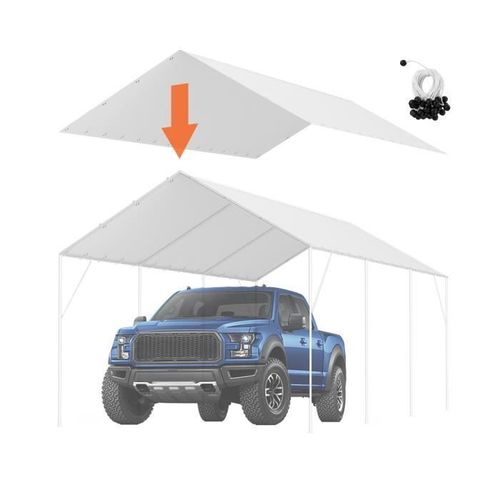 Toile D'auvent De Rechange Abri De Voiture-Vevor-6,1x3m, Bâche D'abri De Tente De Garage, Imperméable Et Protégée Contre Uv,Blanc