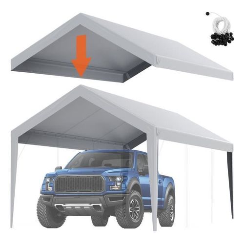 Toile D'auvent De Rechange Abri De Voiture-Vevor-6,1x3 M, Bâche De Tente De Garage, Imperméable Protégée Contre Uv,Gris