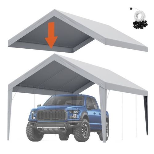 Toile D'auvent De Rechange Abri De Voiture-Vevor-6,1 X 3,7 M, Bâche De Tente De Garage, Imperméable Protégée Contre Uv,Gris
