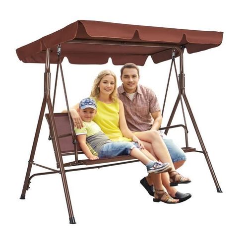 Balancelle De Terrasse 3 Places-Vevor-Avec Auvent Réglable De Porche, Accoudoirs, Tissu Teslin, Cadre En Acier Allié-Pour Balcon