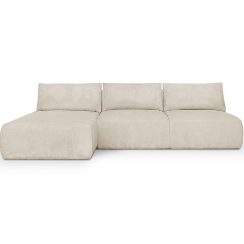 Canapé D'angle À Gauche Convertible 4 Places En Velours Côtelé Beige