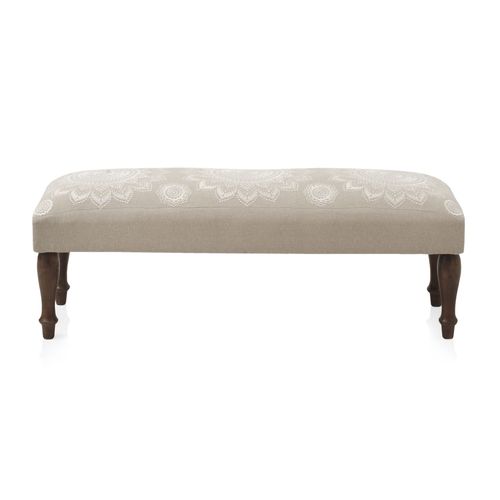 Banc Tapissé Beige Avec Pieds En Bois