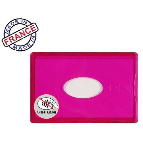 Etui carte bancaire anti-piratage rigide rose transparent fabrication Française