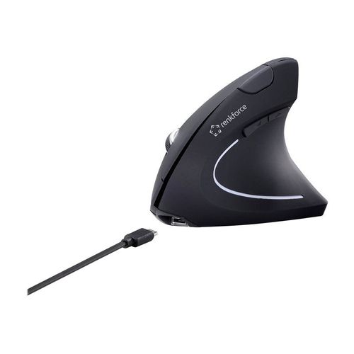 Renkforce RF-WM-322 - Souris verticale - pour droitiers - optique - 5 boutons - sans fil - 2.4 GHz - récepteur sans fil USB - noir