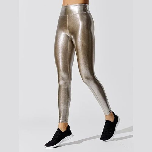 Pantalon De Yoga Brillant Métallique Pour Femme,Leggings Taille Haute,Taille Élastique,Sexy,Vêtements De Sport,Fitness