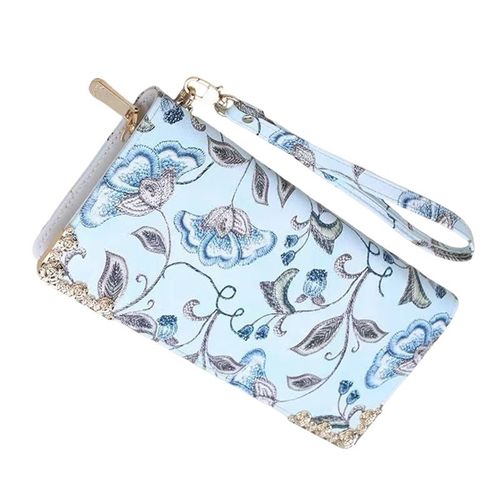 Grande capacité Poignée de main Broderie Nylon Waterproof Sac à main Pochette avec Duplicate Fermeture à glissière bleu