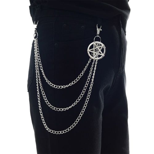 Pantalon Punk Chaîne Pentagramme Porte-Clés Pour Hommes Femmes Jean Pantalon Biker Chaînes Harajuku Gothique Bijoux Gothique Rock Emo Accessoires - Type Silver Color #B