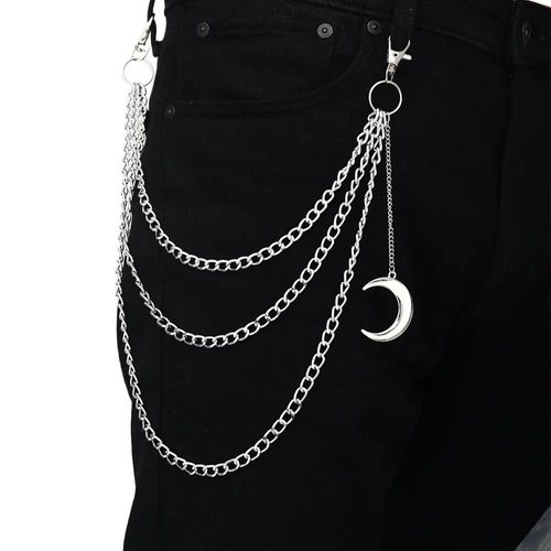 Pantalon Punk Chaîne Pentagramme Porte-Clés Pour Hommes Femmes Jean Pantalon Biker Chaînes Harajuku Gothique Bijoux Gothique Rock Emo Accessoires - Type Silver Color #C
