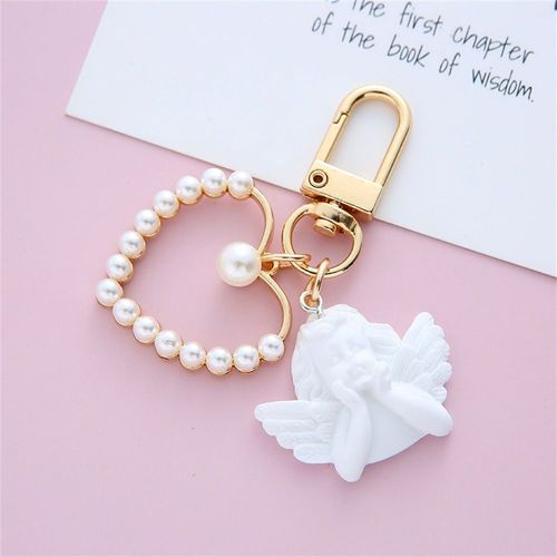 Porte-Clés D'ange Blanc Vintage Pour Femmes Et Filles,Mini Perle Mignonne,Porte-Clés Coeur,Porte-Clés Jocar,Porte-Anneau,Bibelot,Breloques De Sac,Bijoux Créatifs - Type D