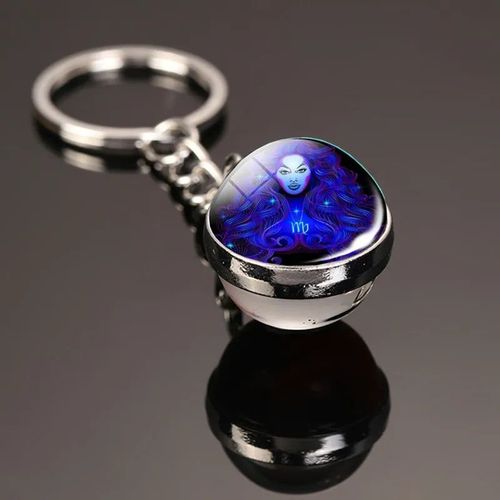 Porte-Clés Créatif 12 Constellations,Pierre Du Temps,Boule De Verre Double Face,Pendentif En Métal,Accessoires,Cadeau À La Mode - Type Virgo Luminous
