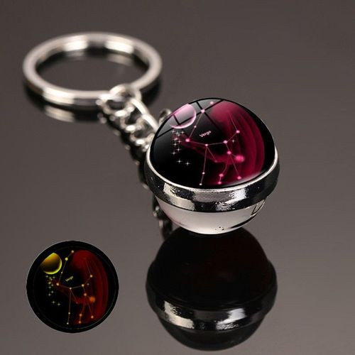 Porte-Clés Ciel Étoilé Shoous Avec Boule De Verre,Porte-Clés Constellation,Pierre Du Temps,Accessoires De Clé Pendentif,Cadeaux,12 - Type Virgo Luminous