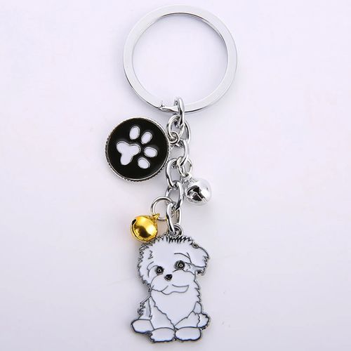 Porte-Clés Mémorial Pour Animaux De Compagnie,Pendentif Chien,Animal Maltais Blanc,Cloche En Émail,Porte-Clés Femme,Bijoux De Sac Pour Filles,10cm,1 Pièce,Mode #N