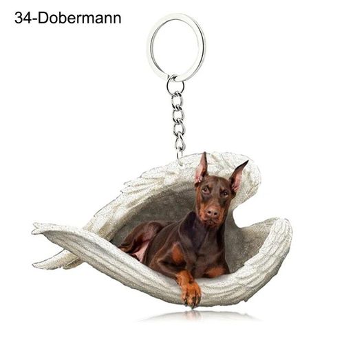 Pendentif Ange Endormi Pour Chien Et Chat,Porte-Clés Pour Animaux De Compagnie,Porte-Clés Pour Animaux De Compagnie,Clé De Sac,Cadeau De Bijoux Pour Femmes Et Filles,68 Styles,1 - Type 34-Dobermann