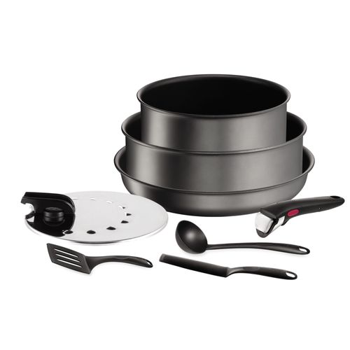 Tefal L7619002 Ingenio Daily Chef Gris Foncé Lot 8 Pieces, 1 Poele 26cm, 1 Casserole 20 Cm, 1 Sauteuse 24 Cm, 1 Couvercle 20-26