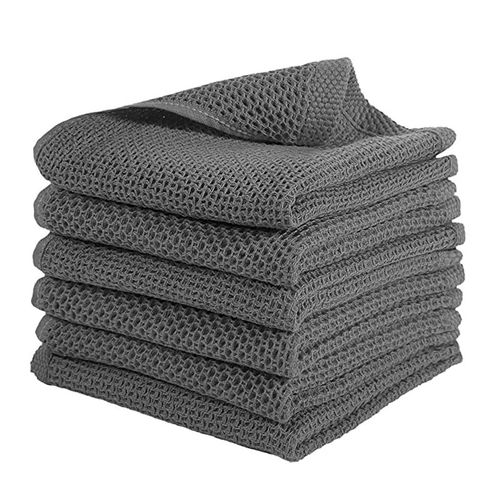 Paquet de 6 Linges à Vaisselle Cuisine Tissage Gaufré 100% Coton, Torchons SéChage Absorbant Ultra Doux 13 Pouces X Pouces-Gris