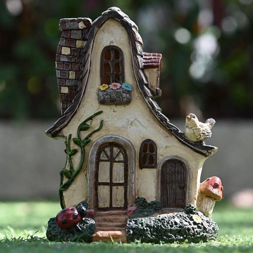 Maison de FéEs Grand Chalet Jardin Miniature Rustique avec et Oiseau FéE Villa des Bois