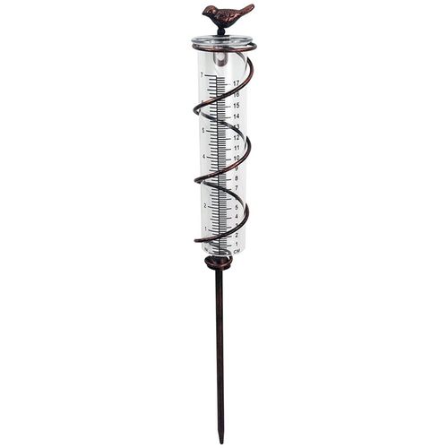 PluviomèTre en Spirale Verre de Capacité, Suspendu Fonte pour Oiseaux, Compteur D' Pluie Jardin Mesurant avec Cadre MéTal