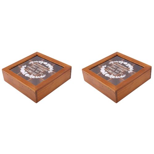 2X 9 Section en Bois Chic Boîte À Thé Compartiments Conteneur Sac Coffre de Rangement Épice 24 x 7 cm- Couleur