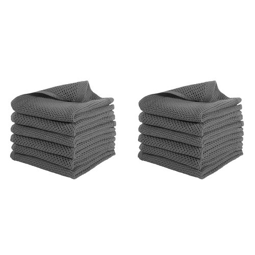 Paquet de 18 Linges à Vaisselle Cuisine Tissage Gaufré 100% Coton, Torchons SéChage Absorbant Ultra Doux 13 Pouces X Pouces-Gris