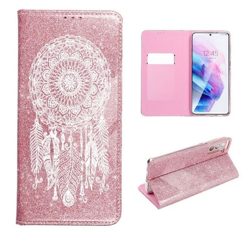 Etui Rabat Oppo Reno 4z Paillettes Rose Dreamcatcher Blanc