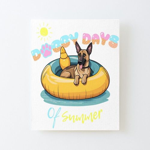 Canevas imprimer Doggy Days of summer vacances d'été esthétique chien malinois belge dans un anneau de natation Sans cadre 40x50cm DIY installer