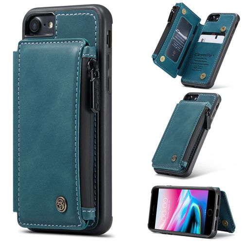 Coque Iphone 8, Etui Portefeuille 3 Emplacements Pour Cartes, 1 Money Pocket,Portefeuille À Fermeture À Glissière Pour Iphone 8,Bleu