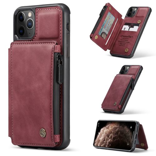 Coque Iphone 11 Pro Max,Etui Portefeuille 3 Emplacements Pour Cartes, 1 Money Pocket,Portefeuille À Fermeture À Glissière Pour Iphone 11 Pro Max,Rouge