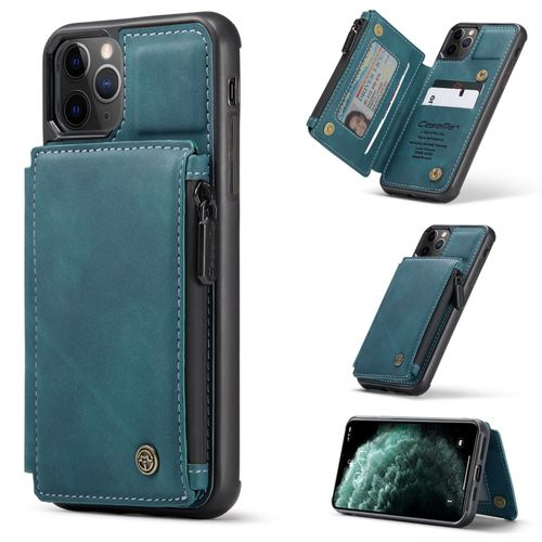 Coque Iphone 11 Pro Max,Etui Portefeuille 3 Emplacements Pour Cartes, 1 Money Pocket,Portefeuille À Fermeture À Glissière Pour Iphone 11 Pro Max,Bleu