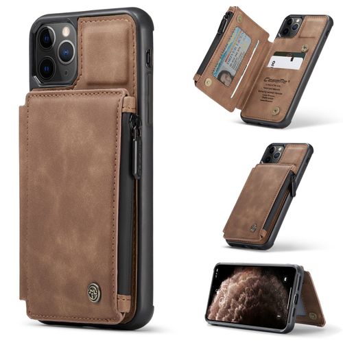 Coque Iphone 11 Pro Max,Etui Portefeuille 3 Emplacements Pour Cartes, 1 Money Pocket,Portefeuille À Fermeture À Glissière Pour Iphone 11 Pro Max,Marron