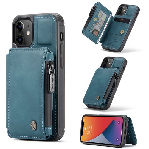 Coque Iphone 12 Mini ,Etui Portefeuille 3 Emplacements Pour Cartes, 1 Money Pocket,Portefeuille À Fermeture À Glissière Pour Étui Iphone 12 Mini,Bleu