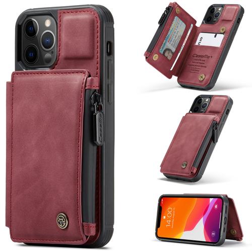 Coque Iphone 12 Pro Max ,Etui Portefeuille 3 Emplacements Pour Cartes, 1 Money Pocket,Portefeuille À Fermeture À Glissière Pour Étui Iphone 12 Pro Max,Rouge