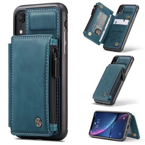 Coque Iphone Xr,Etui Portefeuille 3 Emplacements Pour Cartes, 1 Money Pocket,Portefeuille À Fermeture À Glissière Pour Étui Iphone Xr,Bleu